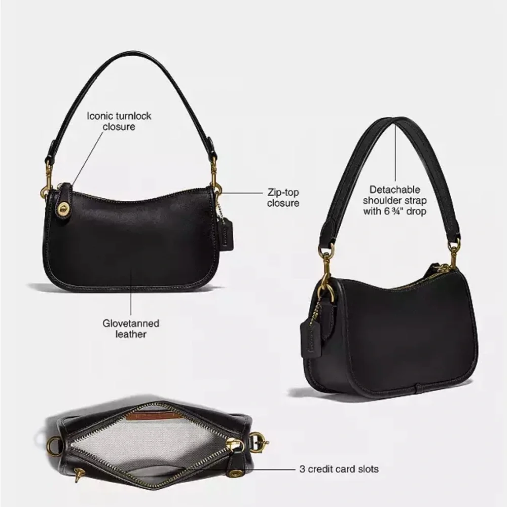 ❌SOLD❌ NWT COACH Swinger 20 Bag in Black/Brass - Picture 4 of 10